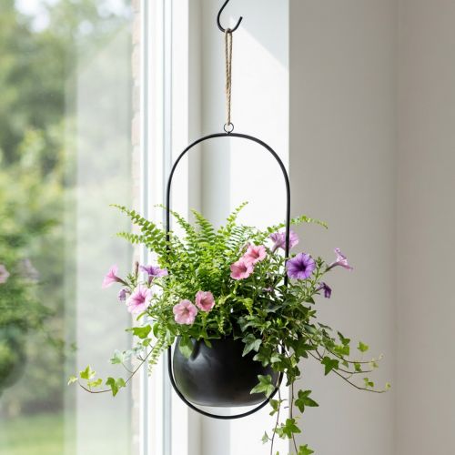 Panier suspendu métal panier suspendu fleurs zinc noir Ø15cm | Floristik24.be