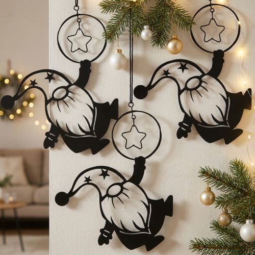 Décoration murale métallique noire lutins avec étoile 15×17 cm – Lot de 3 | Floristik24.be