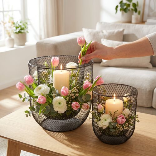 Bougeoir en fil de fer noir, Ø 28,5/18 cm, lot de 2 | Floristik24.be