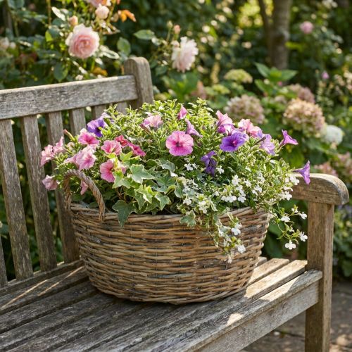 Grand panier en osier avec anses, blanc naturel, jardinière XL style champêtre, panier décoratif pour plantes et rangement, Ø51cm | Floristik24.be