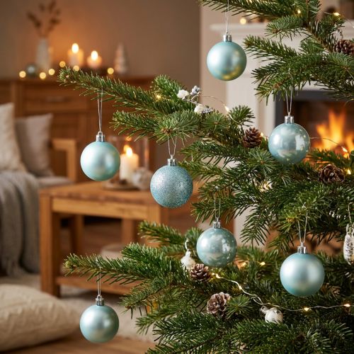 Boules de Noël en plastique mélange bleu clair Ø6cm 10 pcs | Floristik24.be