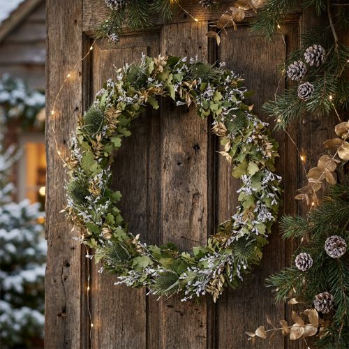 Couronne de Noël séchée, chêne, cardère, Ø45cm | Floristik24.be