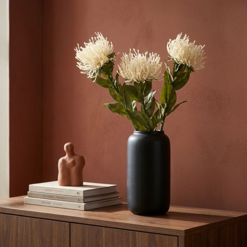 Coussin à épingles fleurs artificielles exotiques Protea Leucospermum crème 73cm 3pcs | Floristik24.be