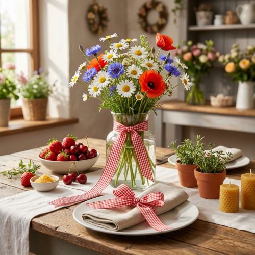 Ruban cadeau avec lisière 40mm 20m carreaux rouges | Floristik24.be
