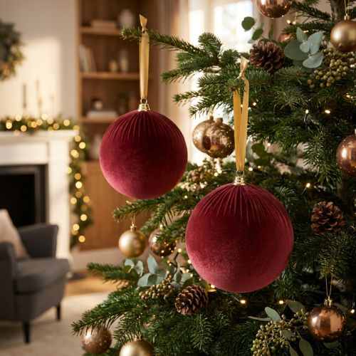 Article Grande décoration de sapin de Noël en velours rouge à suspendre, 25 cm, 2 pièces
