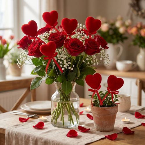 Coeurs décoratifs floqués 6cm rouge 18 pcs | Floristik24.be