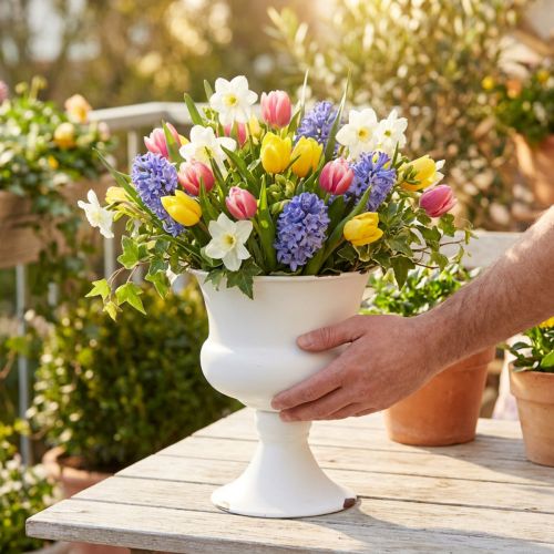 Vase trophée blanc rouille, style vintage shabby chic, Ø 13,5 cm, H 15 cm | Floristik24.be
