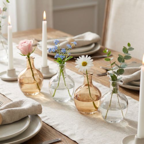 Article Mini vases en verre ambré et transparent, Ø 7,5 cm, H 11 cm, lot de 4