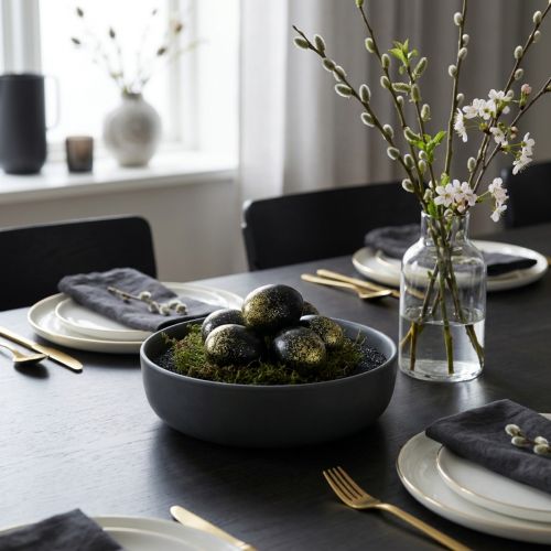 Oeufs de Pâques décoratifs véritable œuf de poule noir avec paillettes dorées H5,5–6 cm 10 pièces | Floristik24.be