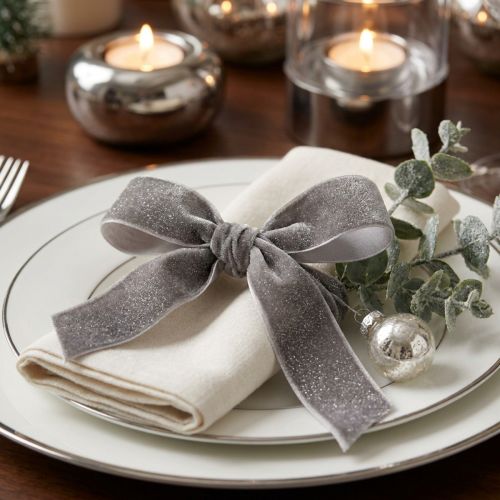Ruban de velours avec ruban décoratif pailleté velours gris argent 20mm 10m | Floristik24.be