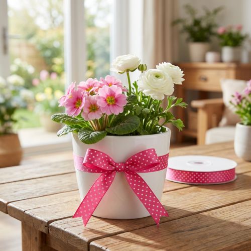 Ruban cadeau ruban décoratif à pois rose 10mm 25m | Floristik24.be