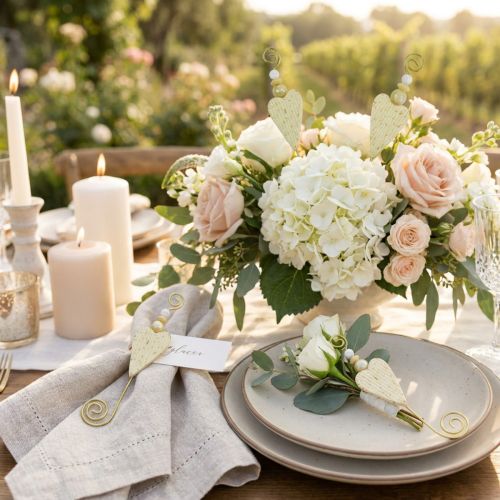 Broche de mariage avec coeur crème 12cm 16 pcs | Floristik24.be