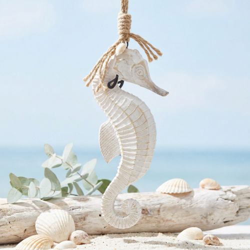 Décoration hippocampe à suspendre en blanc délavé 27 cm | Floristik24.be