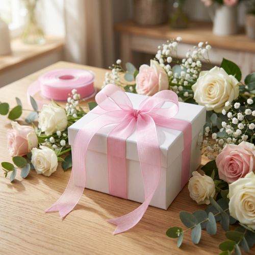 Ruban organza ruban cadeau ruban rose lisière 25mm 50m | Floristik24.be