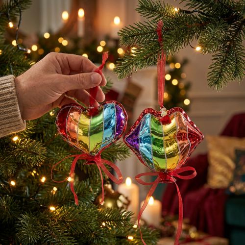 boules de Noël en verre formes cœur et lèvres multicolores | Floristik24.be
