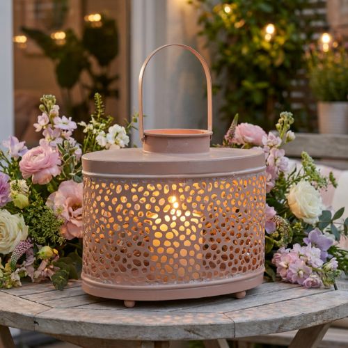 Lanterne décorative lanterne rose ovale décoration de table métal 27×16×23cm | Floristik24.be
