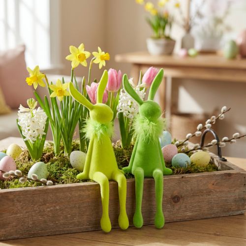Article Lapin de Pâques décoratif à poser sur une étagère, 36 cm, lot de 2, idéal pour les décorations printanières festives.