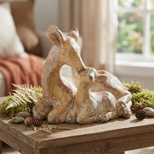 Figurine décorative cerf avec faon en pierre moulée marron blanc 20×11×17cm | Floristik24.be