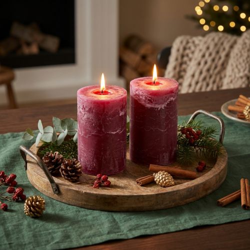 Bougies piliers teintées, style Berry, 85 x 120 mm, lot de 2, rouges, décoratives | Floristik24.be