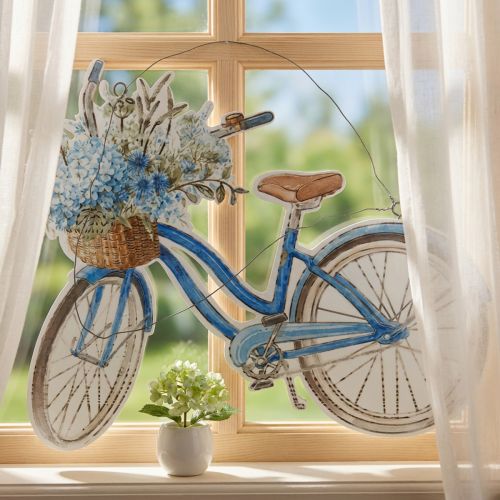 Enseigne déco bois bicyclette été enseigne déco à accrocher bleu, blanc 31 × 25cm | Floristik24.be