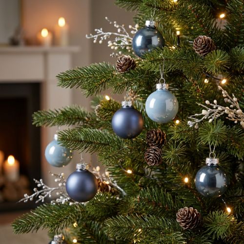 Article Mini boules de Noël en verre bleu métallisé mat, Ø 4 cm, lot de 24.