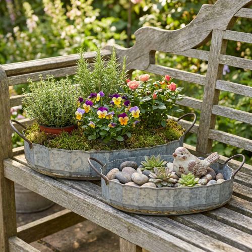 Coupe à fleurs en métal zinc plateau antique lot de 2 L45cm/59cm | Floristik24.be