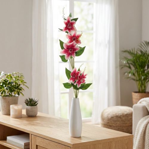 Branche de clématite à 5 fleurs, fleur artificielle, branche décorative rose, blanche L84cm | Floristik24.be