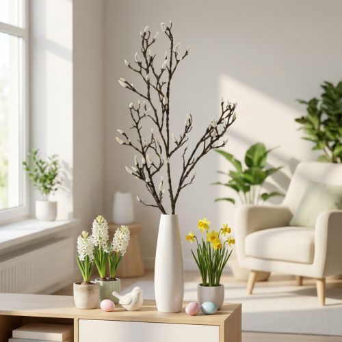 Branche de Magnolia Artificielle Décoration Printemps Branche avec Bourgeons Marron Blanc L135cm | Floristik24.be