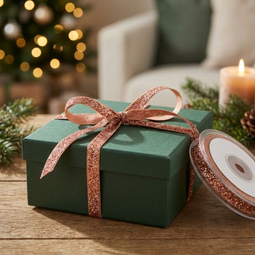 Ruban de Noël ruban décoratif à paillettes cuivre rose 10mm 10m | Floristik24.be