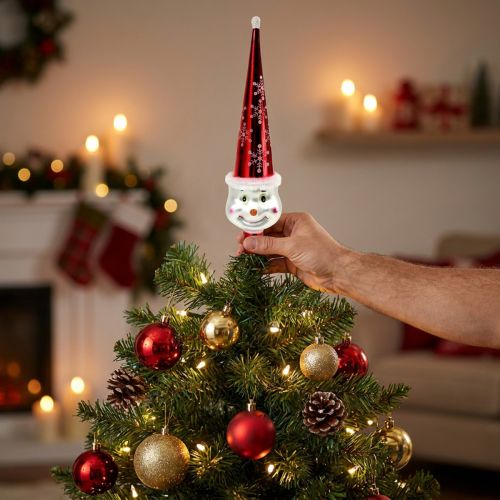 Sommet de sapin en verre - Bonhomme de neige rouge et blanc 30 cm | Floristik24.be
