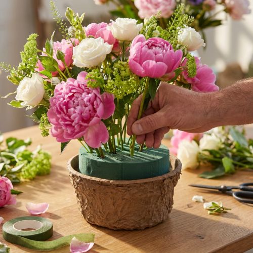 Mousse florale humide avec bol pour fleurs H10cm Ø16cm 2 pcs | Floristik24.be