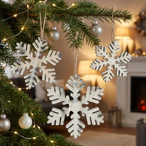 Flocons de neige en bois blanc et gris, lot de 6 | Floristik24.be
