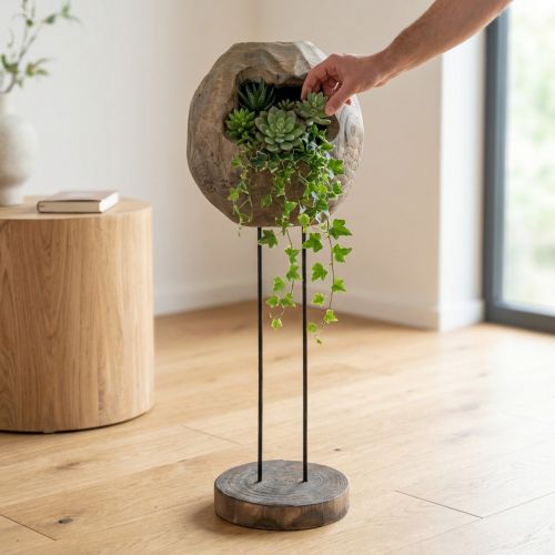 Article Déco sculpture boule en bois de paulownia H68cm