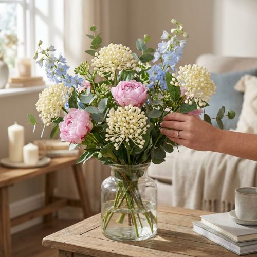 Branche de bourgeons d’hortensia 55 cm crème 6 p. | Floristik24.be
