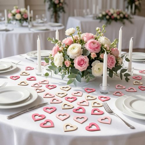 Coeurs à disperser rose, rose, naturel 4cm 72 pcs | Floristik24.be