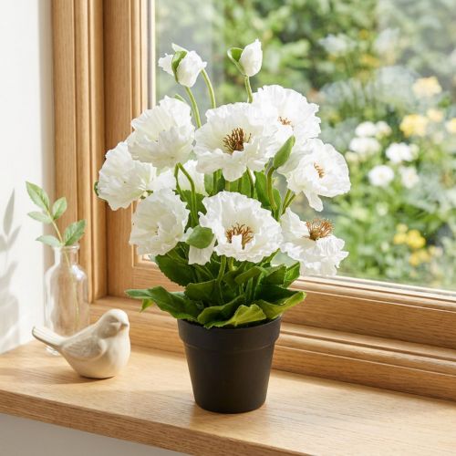 Pavot dans un pot de fleurs en soie blanche décoration florale | Floristik24.be
