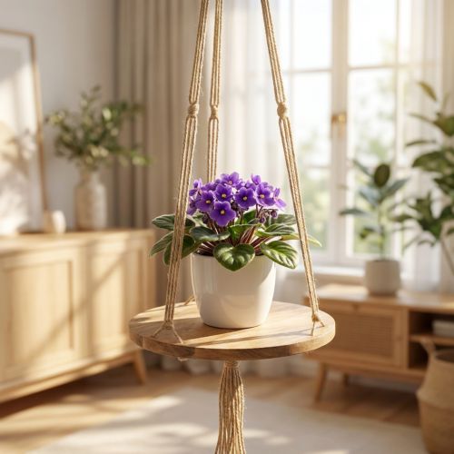 Balançoire pour plantes, bac à fleurs sur corde, panier suspendu avec macramé Ø34cm L84cm | Floristik24.be