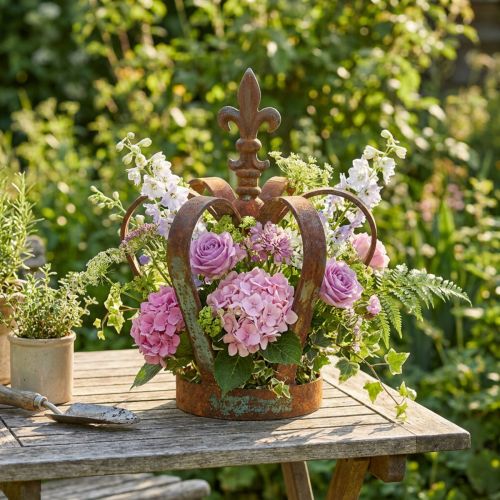 Couronne décorative vintage décoration métal patiné Ø20cm H28cm | Floristik24.be