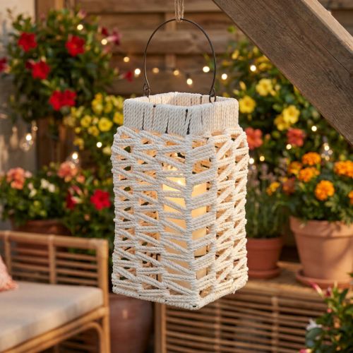 Lanterne suspendue, décoration estivale, macramé H35,5 cm L19 cm | Floristik24.be