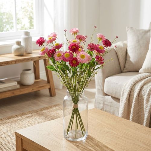 Rhodanthe Rosa - Fleurs artificielles en soie rose - Bouquet de fleurs décoratives de 46 cm | Floristik24.be