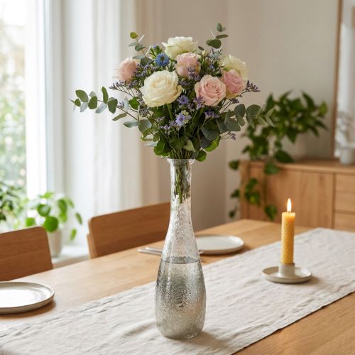 Vase en verre bicolore, décoration de table en verre véritable clair, argenté H40cm | Floristik24.be