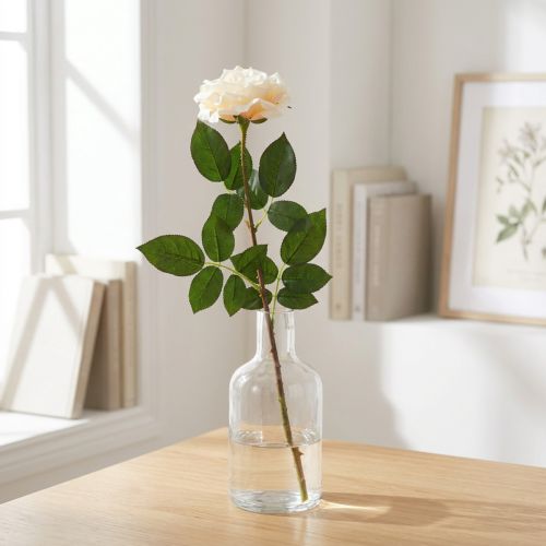 Rose abricot blanc crémeux, fleur de soie, roses artificielles L72cm Ø12cm | Floristik24.be