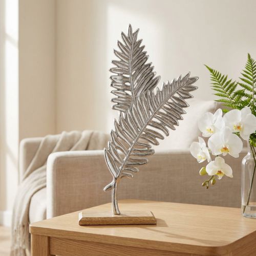 Décoration de table métal décoration fougère bois argenté H54cm L37cm | Floristik24.be