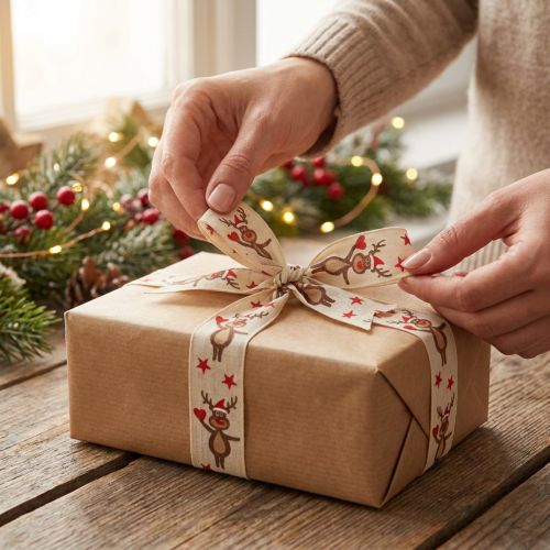 Ruban de Noël ruban cadeau crème renne Noël 25mm 20m | Floristik24.be