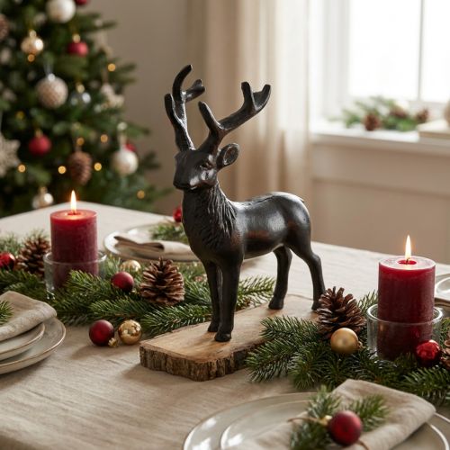 Déco Cerf Déco Renne Métal Bois Noir H25cm | Floristik24.be