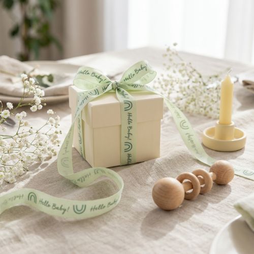 Article Ruban cadeau « Bonjour Bébé », ruban décoratif vert pour baptême, 25 mm, 16 m
