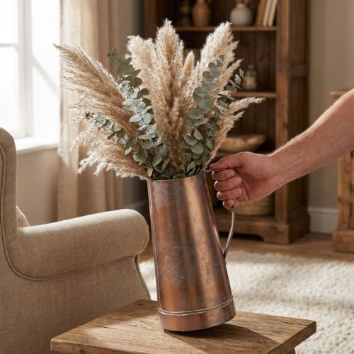 Vase décoratif vintage aspect cuivre, pichet rustique pour fleurs séchées et plantes artificielles, H 36 cm x L 21 cm | Floristik24.be