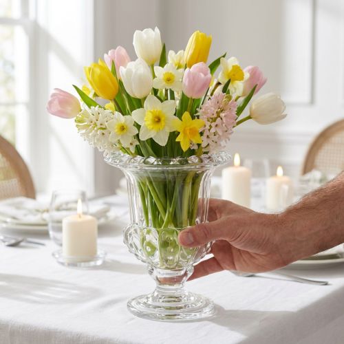 Vase en verre vintage au design coupe – transparent, 16x20 cm – décoration de table élégante | Floristik24.be