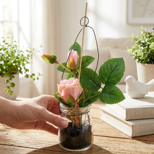Rose dans le verre rose H23cm | Floristik24.be