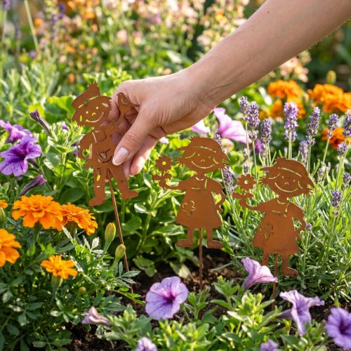 Piquet de jardin aspect rouille décoration de jardin fille et garçon 4 pièces | Floristik24.be